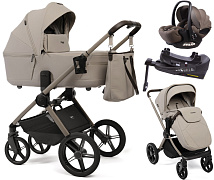 Детская коляска Peppy Monaco Thermo 4 в 1 с автокреслом Verona Brown и базой Latte (бежевый), рама бежевая