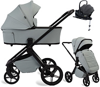 Детская коляска Peppy Monaco Plus 4 в 1 с автокреслом Jovikids Aria Black и базой Mint (мятный), рама черная