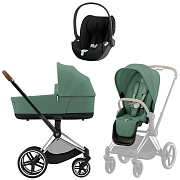 Коляска 3 в 1 Cybex Priam IV Chrome Brown complete и автокресло Cloud T i-Size Sepia Black Leaf Green