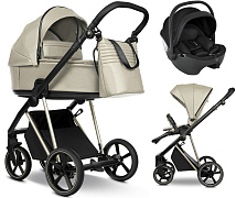 Детская коляска Roan Sol Vintage Luxury Leather 2.0 3 в 1 с автокреслом Pituso Baesa Pro Black VEGA11DB Almond Sugar /Champagne/руч.Champagne