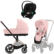 Коляска 3 в 1 Cybex Priam IV Rosegold complete и автокресло Aton S2 i-Size Moon Black Peach Pink