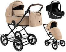 Детская коляска Roan Bass Next Classic Кожа d12 3 в 1 с автокреслом Elo Black RCL302/1 Caramel