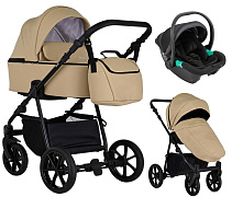 Детская коляска Pituso Tossa Кожа 3 в 1 с автокреслом Santiso Pro Black TS/25/6 Camel