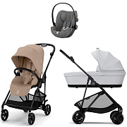Коляска Cybex Melio Carbon Cloud G i-Size Lava Grey 3 в 1 Almond Beige с дождевиком/Fog Grey