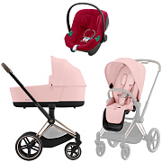 Коляска 3 в 1 Cybex Priam IV Rosegold complete и автокресло Aton B2 i-Size Dynamic Red Peach Pink