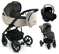 Детская коляска Bexa Ideal 3 в 1 с автокреслом Avionaut Cosmo ID 08 черный+бежевая кожа