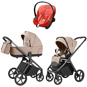 Коляска Carrello Vector 2025 CRL-6551 и автокресло Cybex Aton S2 Hibiscus Red 3 в 1 Mellow Beige