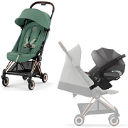 Коляска Cybex Coya Rosegold Frame Cloud T i-Size Mirage Grey Plus 2 в 1 Leaf Green с дождевиком и бампером