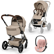 Коляска Cybex Balios S Lux Fold Cot TPE Cloud T Peach Pink Plus 3 в 1 Almond Beige с дождевиками