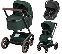 Детская коляска Maxi-Cosi Fame 3 в 1 с автокреслом Coral 360 Essential black Twillic Green/зеленый