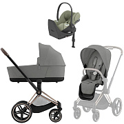 Коляска Cybex Priam IV Rosegold complete Cloud T Sage Green Plus Base T 4 в 1 Mirage Grey