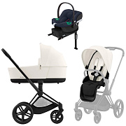 Коляска Cybex Priam IV Matt Black complete Aton B2 Bay Blue Base One 3 в 1 Off White