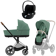 Коляска 3 в 1 Cybex Priam IV Chrome Brown complete и автокресло Cloud T i-Size Sepia Black Plus Leaf Green