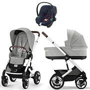 Коляска Cybex Talos S Lux SLV complete Aton B2 Bay Blue 3 в 1 Stone Grey с дождевиками