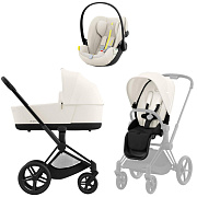 Коляска Cybex Priam IV Matt Black complete и автокресло Cloud G i-Size Seashell Beige Plus 3 в 1 Off White