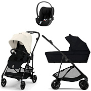 Коляска Cybex Melio Carbon Cloud T i-Size Sepia Black 3 в 1 Canvas White/Magic Black с дождевиками