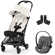 Коляска Cybex Coya Matt Black Frame Cloud G i-Size Lava Grey 2 в 1 Off White с дождевиком и бампером