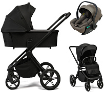 Детская коляска Peppy Monaco Plus 3 в 1 с автокреслом Jet Brown Black (черный), рама черная
