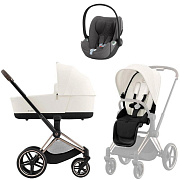 Коляска 3 в 1 Cybex Priam IV Rosegold complete и автокресло Cloud T i-Size Mirage Grey Plus Off White