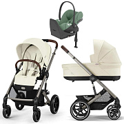 Коляска Cybex Balios S Lux TPE complete Cloud T Leaf Green Plus Base T 4 в 1 Seashell Beige с дождевиками