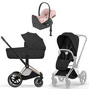 Коляска Cybex Priam V Rosegold Style Cloud T Peach Pink Plus Base T 4 в 1 Sepia Black