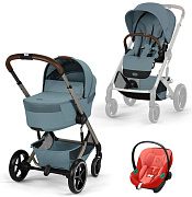 Коляска Cybex Balios S Lux Fold Cot TPE Aton S2 Hibiscus Red 3 в 1 Stormy Blue с дождевиками