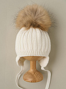 Шапка Little Star Лапша подклад флис, помпон енот 5601 (ЧЗ-нк) крем, 38 см