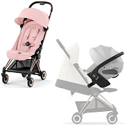 Коляска Cybex Coya Rosegold Frame Cloud T i-Size Platinum White Plus 2 в 1 Peach Pink с дождевиком и бампером