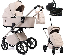 Детская коляска Peppy Monaco Plus 4 в 1 с автокреслом Jet Black и базой Cream (кремовый), рама бежевая