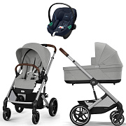 Коляска Cybex Balios S Lux SLV complete Aton S2 Ocean Blue 3 в 1 Stone Grey с дождевиками