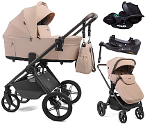 Детская коляска Peppy Soho 4 в 1 с автокреслом Verona Black и базой Rose (пыльная роза), рама серо-бежевый