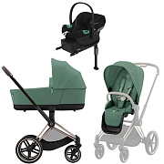 Коляска Cybex Priam IV Rosegold complete Aton S2 Moon Black Base One 4 в 1 Leaf Green