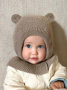 Шапка-шлем вязаная AmaroBaby Pure Love Warm зимняя с утеплителем бежевый 46