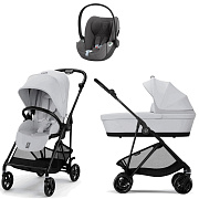 Коляска Cybex Melio Carbon Cloud T i-Size Mirage Grey Plus 3 в 1 Fog Grey с дождевиком