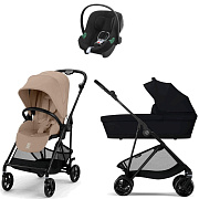 Коляска Cybex Melio Carbon Aton B2 i-Size Volcano Black 3 в 1 Almond Beige/Magic Black с дождевиками