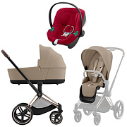 Коляска 3 в 1 Cybex Priam IV Rosegold complete и автокресло Aton B2 i-Size Dynamic Red Cozy Beige