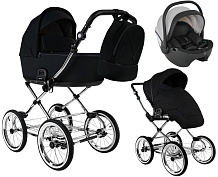 Детская коляска Roan Bass Next Classic d14 2.0 3 в 1 с автокреслом Pituso Baesa Pro Black,Beige Canopy BSNC/95/2 Caviar/Black/руч.Cappuccino