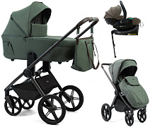 Детская коляска Peppy Monaco Thermo 4 в 1 с автокреслом Jet Brown и базой Green (зеленый), рама серо-коричневая