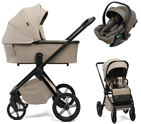 Детская коляска Peppy Monaco Plus 3 в 1 с автокреслом Jet Brown Sandstone (песочный), рама черная