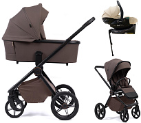 Детская коляска Peppy Monaco Plus 4 в 1 с автокреслом Jet Beige и базой Brownie (коричневый), рама черная