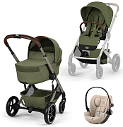 Коляска Cybex Balios S Lux Fold Cot TPE Cloud G3 Almond Beige 3 в 1 Moss Green с дождевиками