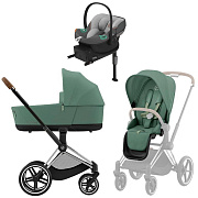 Коляска Cybex Priam IV Chrome Brown complete Aton S2 Lava Grey Base One 4 в 1 Leaf Green