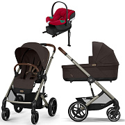 Коляска Cybex Balios S Lux TPE complete Aton B2 Dynamic Red Base One 4 в 1 Chocolate Brown с дождевиками