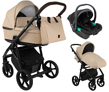 Детская коляска Roan Esso Кожа 3 в 1 с автокреслом Pituso Santiso Pro ESSK/212/1 Caramel/Black/руч.Тем.коричневый