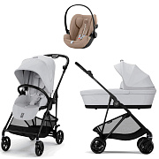 Коляска Cybex Melio Carbon Cloud G i-Size Almond Beige Plus 3 в 1 Fog Grey с дождевиком