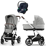 Коляска Cybex Talos S Lux SLV complete Aton S2 Ocean Blue 3 в 1 Stone Grey с дождевиками