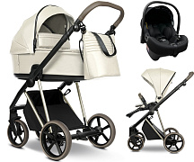 Детская коляска Roan Sol Vintage Luxury Leather 3 в 1 с автокреслом Tutis Elo Lux EduSky Black VEGA01DB Butter Cream/Champagne/руч.Cappuccino