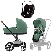 Коляска Cybex Priam IV Chrome Brown complete и автокресло Cloud G i-Size Moon Black Plus 3 в 1 Leaf Green