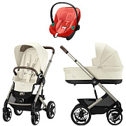 Коляска Cybex Talos S Lux TPE complete Aton S2 Hibiscus Red 3 в 1 Seashell Beige с дождевиками