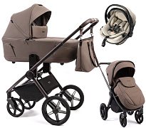 Детская коляска Peppy Monaco Thermo 3 в 1 с автокреслом Welldon Crown 2 Mocca (кофе), рама серо-коричневая